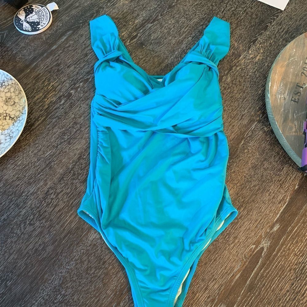 Motherhood Maternity Teal Cross Bodice Tank Suit S